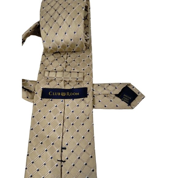 Club Room Mens Beige and Blue Checkered Silk Tie - Picture 4 of 8